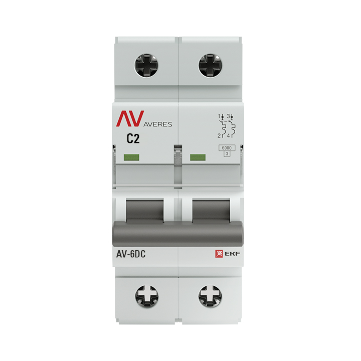 Выключатель автоматический AV-6 DC 2P 2A (C) 6кА AVERES (mcb6-DC-2-02C-av)