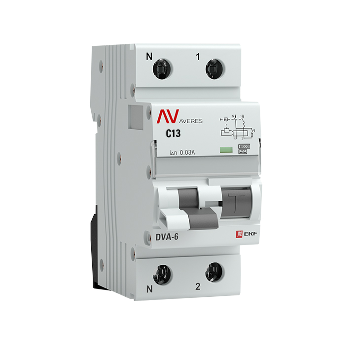 Автомат дифференциальный DVA-6 1P+N 13А (C) 30мА (A) 6кА AVERES (rcbo6-1pn-13C-30-a-av)