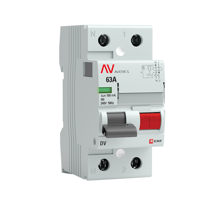 Устройство защитного отключения DV 2P 63А/100мА (A) AVERES (rccb-2-63-100-a-av)