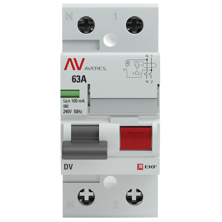 Устройство защитного отключения DV 2P 63А/100мА (A) AVERES (rccb-2-63-100-a-av)