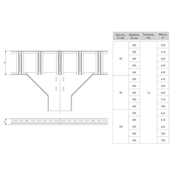 Ответвитель T-образный лестничный 100х500мм EKF (tlt100500)