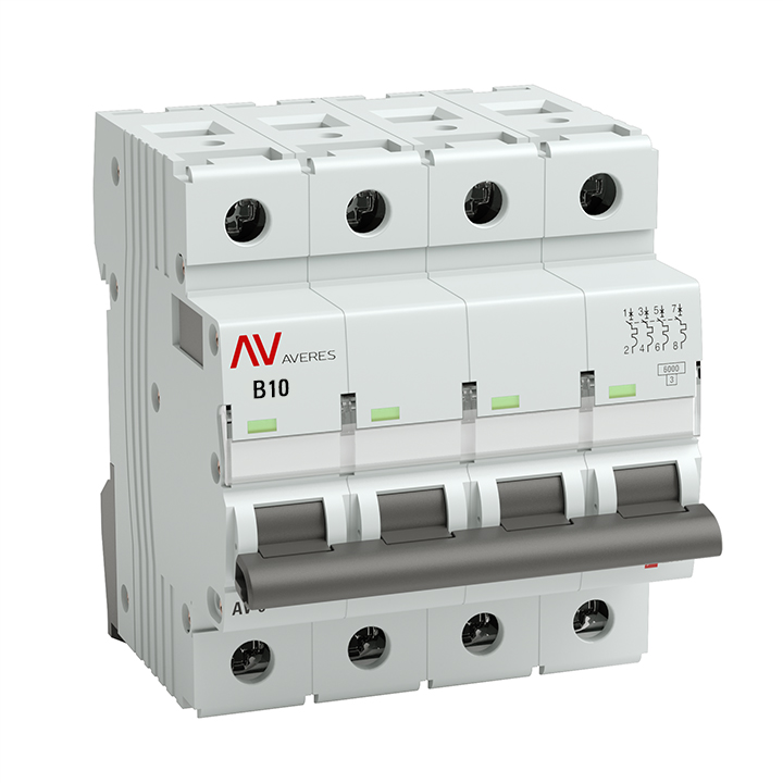 Выключатель автоматический AV-6 4P 10A (B) 6кА AVERES (mcb6-4-10B-av)