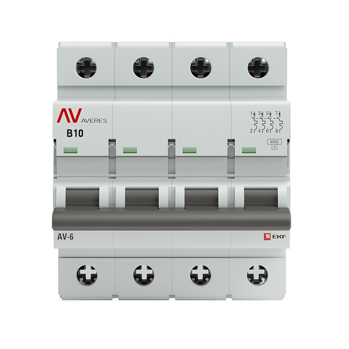 Выключатель автоматический AV-6 4P 10A (B) 6кА AVERES (mcb6-4-10B-av)