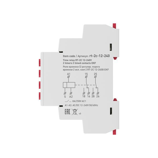Реле времени (2 регулируемых порога времени, 2 исполнительных контакта) RT-2C 12-240В PROxima (rt-2c-12-240)