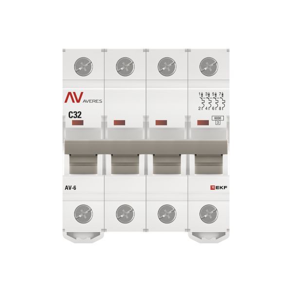 Выключатель автоматический AV-6 4P 32A (C) 6кА AVERES (mcb6-4-32C-av)