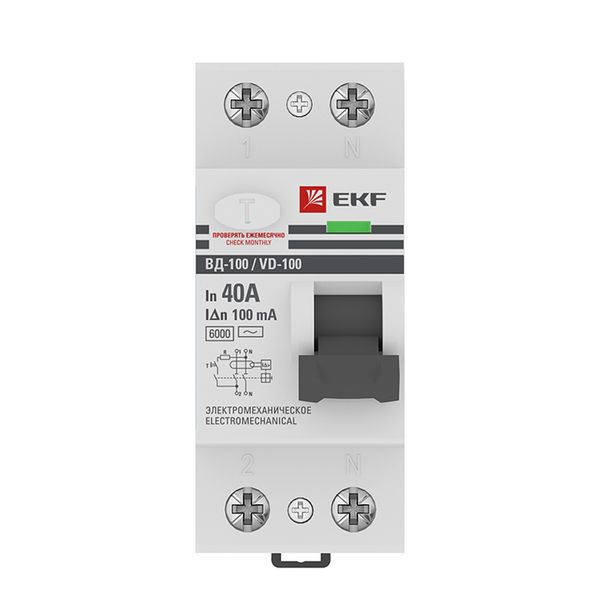 Устройство защитного отключения ВД-100 2P 40А 100мА (тип АС, электромеханическое) 6кА EKF PROxima (elcb-2-6-40-100-em-pro)