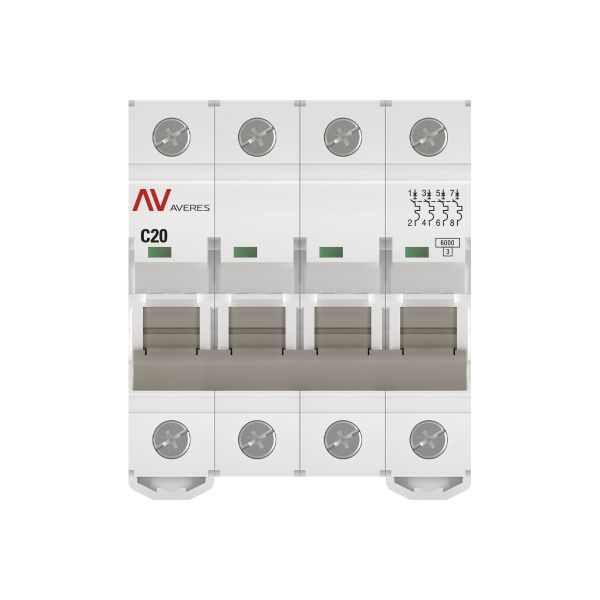 Выключатель автоматический AV-6 4P 20A (C) 6кА AVERES (mcb6-4-20C-av)