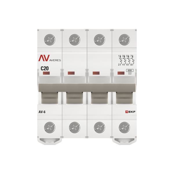 Выключатель автоматический AV-6 4P 20A (C) 6кА AVERES (mcb6-4-20C-av)