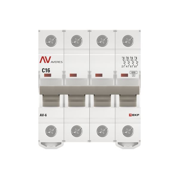 Выключатель автоматический AV-6 4P 16A (C) 6кА AVERES (mcb6-4-16C-av)