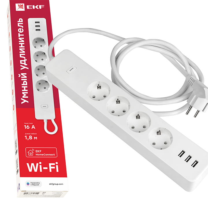 Умный удлинитель EKF Connect Wi-Fi c USB (RCE-1-WF)