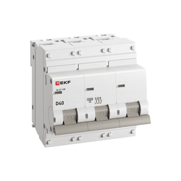 Автоматический выключатель ВА 47-100 3P 40А (D) 10kA EKF PROxima (mcb47100-3-40D-pro)