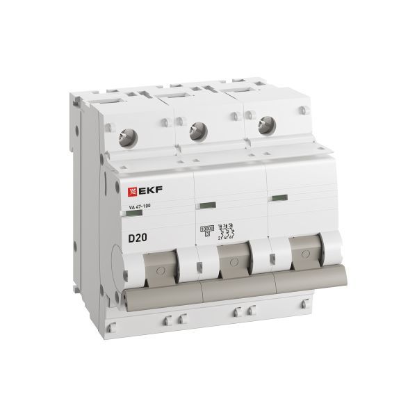 Автоматический выключатель 3P 20А (D) 10kA ВА 47-100 EKF PROxima (mcb47100-3-20D-pro)