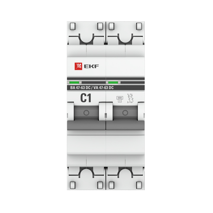 Автоматический выключатель 2P 1А (C) 6кА ВА 47-63 DC EKF PROxima (mcb4763-DC-2-01C-pro)