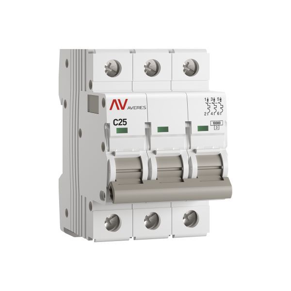 Выключатель автоматический AV-10 3P 25A (C) 10кА AVERES (mcb10-3-25C-av)