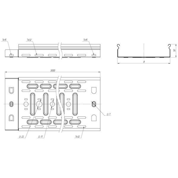 Лоток листовой перфорированный 50х100 L3000 0.55мм EKF L5010001-0.55