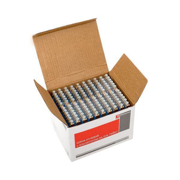 Шина нулевая N 6х9 12 отверстий синий изолятор на DIN-рейку латунь розн. стикер PROxima EKF sn0-63-12-d-r