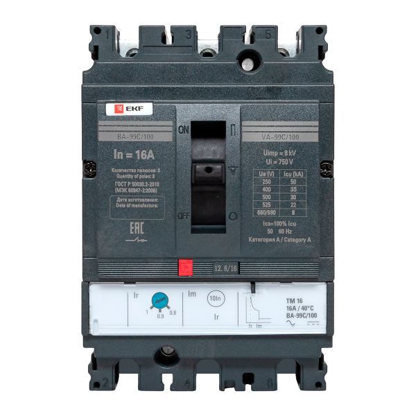 Выключатель автоматический 3п 100/16А 36кА ВА-99C Compact NS PROxima EKF mccb99C-100-16