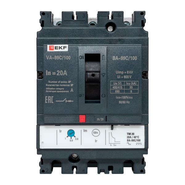 Выключатель автоматический 3п 100/20А 36кА ВА-99C Compact NS PROxima EKF mccb99C-100-20