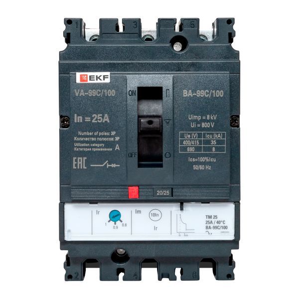 Выключатель автоматический 3п 100/25А 36кА ВА-99C Compact NS PROxima EKF mccb99C-100-25