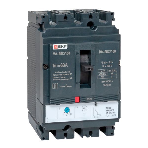 Выключатель автоматический 3п 100/63А 36кА ВА-99C Compact NS PROxima EKF mccb99C-100-63