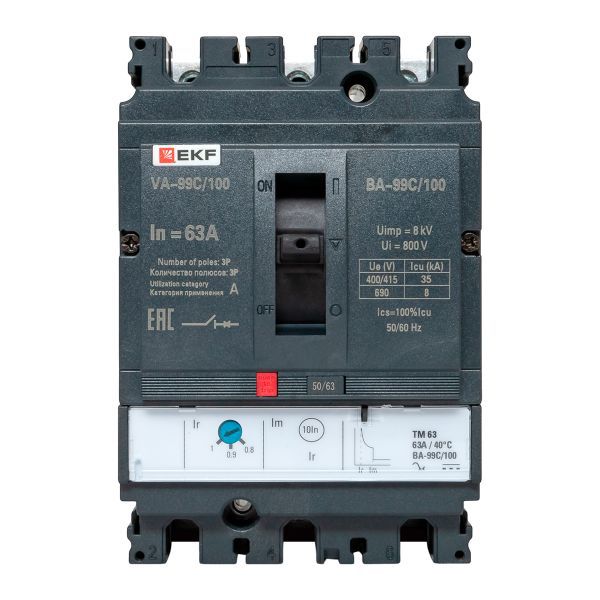 Выключатель автоматический 3п 100/63А 36кА ВА-99C Compact NS PROxima EKF mccb99C-100-63