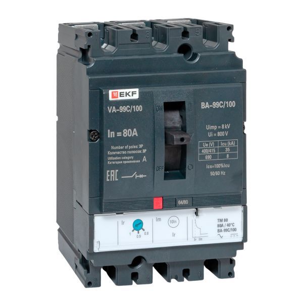 Выключатель автоматический 3п 100/80А 36кА ВА-99C Compact NS PROxima EKF mccb99C-100-80