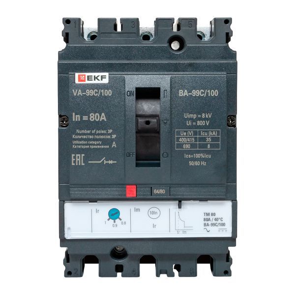Выключатель автоматический 3п 100/80А 36кА ВА-99C Compact NS PROxima EKF mccb99C-100-80