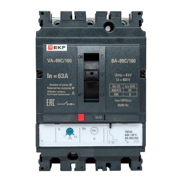 Выключатель автоматический 3п 160/63А 36кА ВА-99C Compact NS PROxima EKF mccb99C-160-63