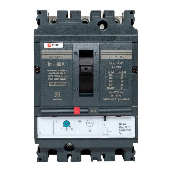 Выключатель автоматический 3п 160/80А 36кА ВА-99C Compact NS PROxima EKF mccb99C-160-80