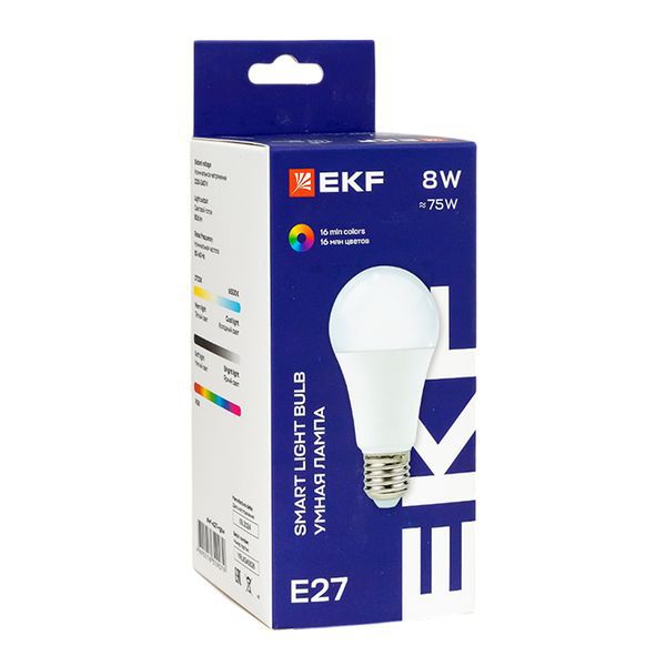 Лампа светодиодная Умная Connect 8Вт WIFI RGBW E27 EKF slwf-e27-rgbw