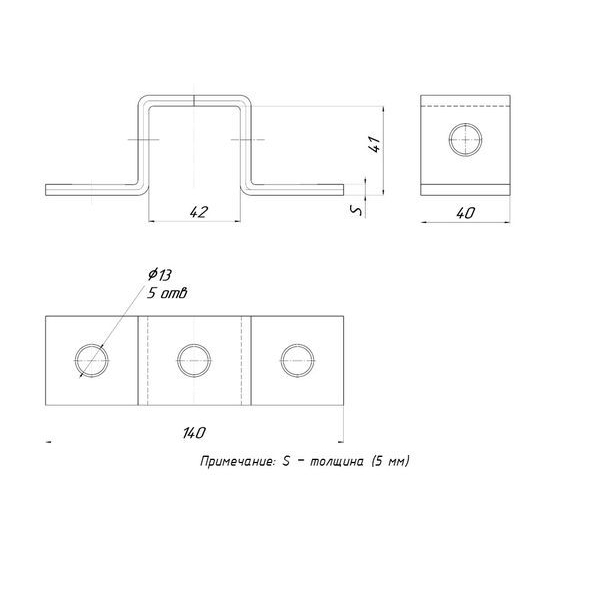 Пластина STRUT П-образ. 5 отверстий EKF stpp5