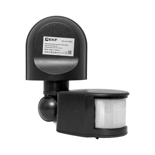 Датчик движения (ИК) MS-16Cb настен. 1200Вт 180гр. до 12м IP44 черн. PROxima EKF dd-ms-16Cb