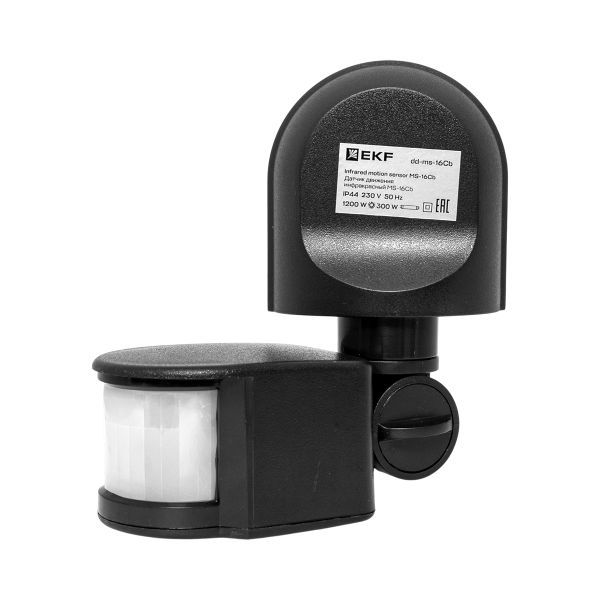 Датчик движения (ИК) MS-16Cb настен. 1200Вт 180гр. до 12м IP44 черн. PROxima EKF dd-ms-16Cb