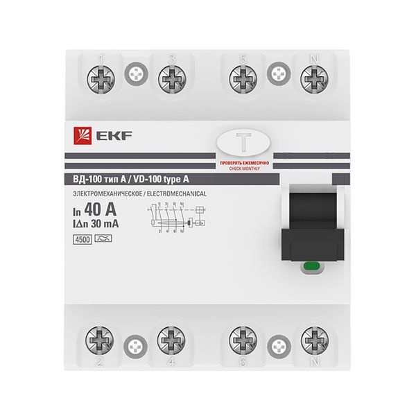 Выключатель дифференциального тока (УЗО) 4п 40А 30мА тип A ВД-100 (электромех.) PROxima EKF elcb-4-40-30-em-a-pro