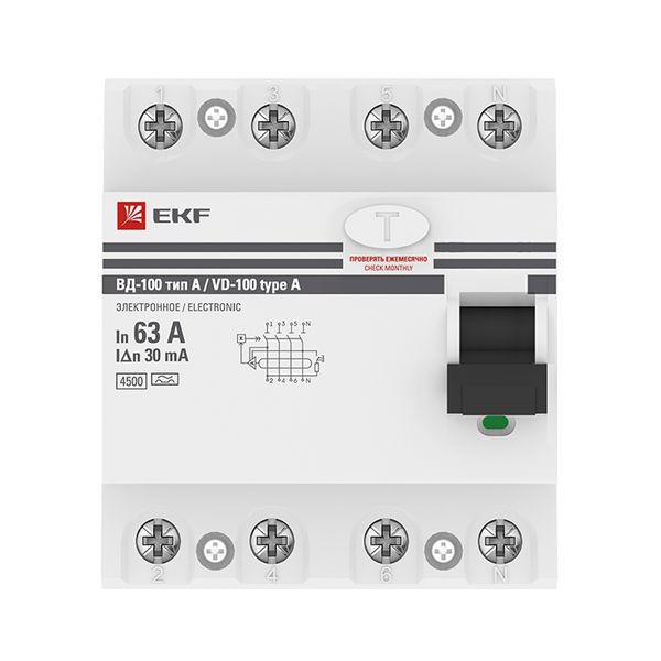 Устройство защитного отключения ВД-100 4P 63А/30мА электронный тип A PROxima (elcb-4-63-30-e-a-pro)