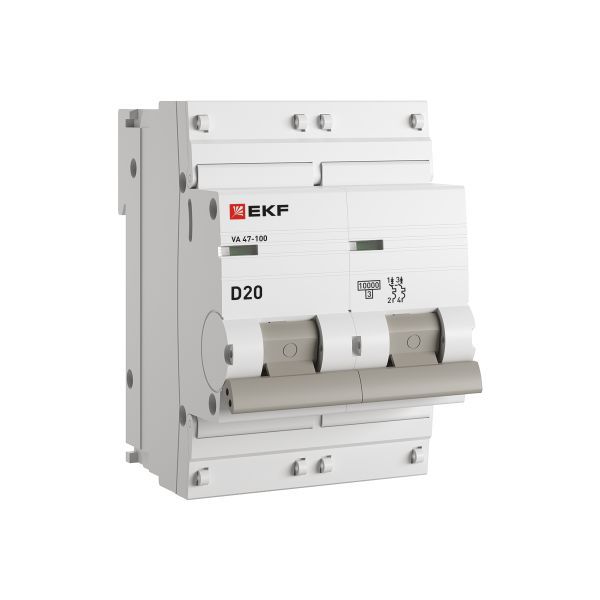 Автоматический выключатель 2P 20А (D) 10kA ВА 47-100 EKF PROxima (mcb47100-2-20D-pro)