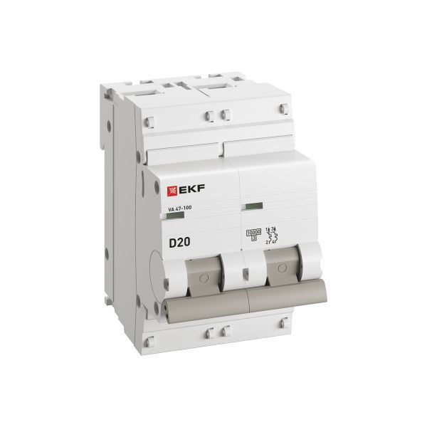 Автоматический выключатель 2P 20А (D) 10kA ВА 47-100 EKF PROxima (mcb47100-2-20D-pro)