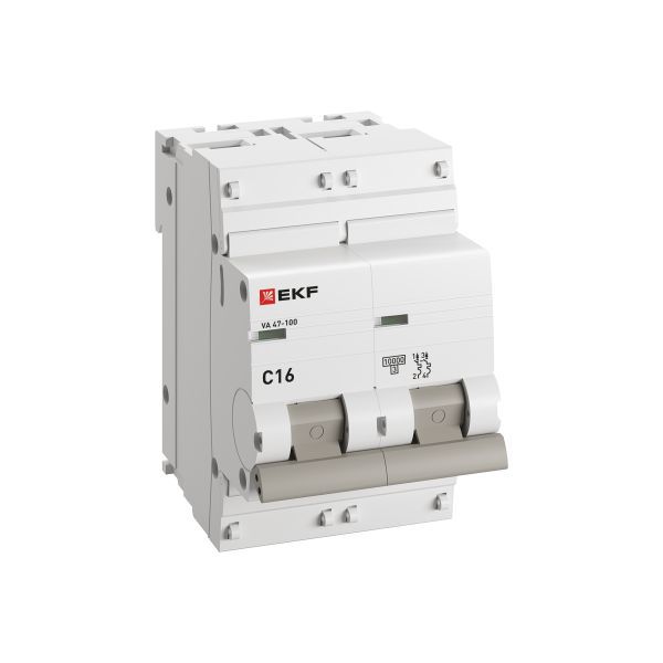 Автоматический выключатель ВА 47-100 2P 16А (C) 10kA EKF PROxima (mcb47100-2-16C-pro)