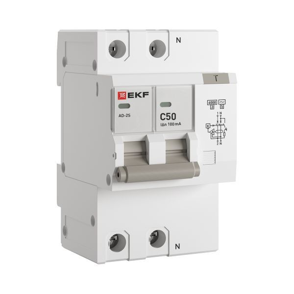 Дифференциальный автомат АД-2 S 50А/100мА (хар. C, AC, электронный, защита 270В) 6кА EKF PROxima (DA2-6-50-100S-pro)