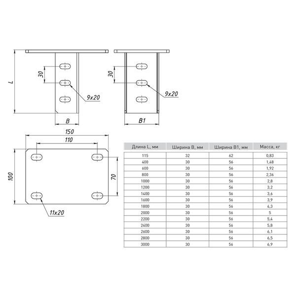 Кронштейн потолочный одинарный 400 мм HDZ (kp400)