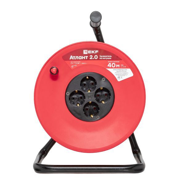 Удлинитель на катушке Атлант 2.0 4 гнезда 40м без заземления ПВС 2x0.75 6А/1.3кВт PROxima (UKA02-06-275-4-40)