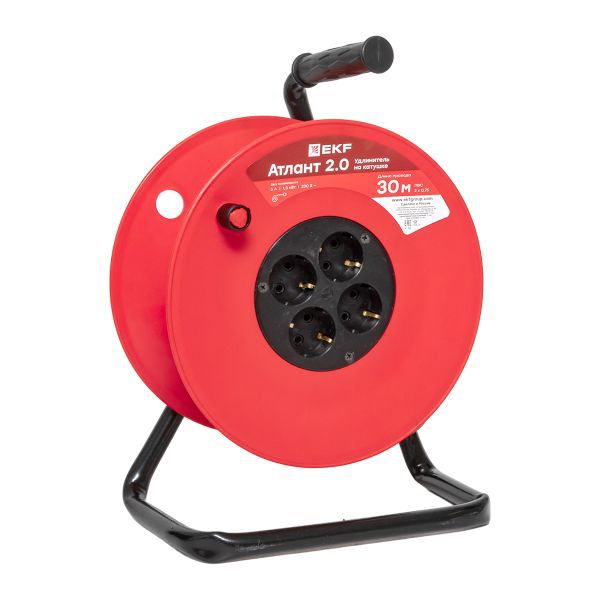 Удлинитель на катушке Атлант 2.0 4 гнезда 30м без заземления ПВС 2x0.75 6А/1.3кВт PROxima (UKA02-06-275-4-30)