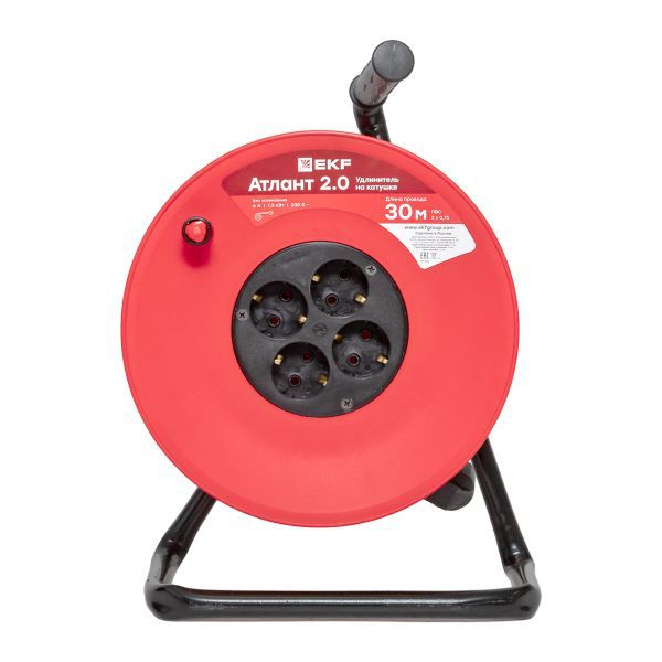 Удлинитель на катушке Атлант 2.0 4 гнезда 30м без заземления ПВС 2x0.75 6А/1.3кВт PROxima (UKA02-06-275-4-30)