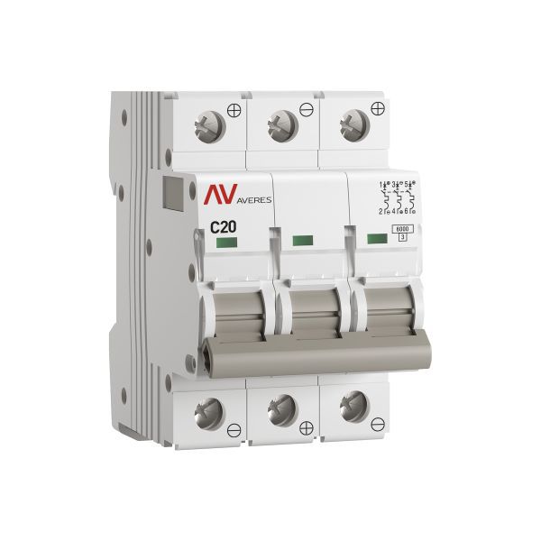 Выключатель автоматический AV-6 DC 3P 20A (C) 6кА AVERES (mcb6-DC-3-20C-av)