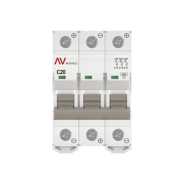 Выключатель автоматический AV-6 DC 3P 20A (C) 6кА AVERES (mcb6-DC-3-20C-av)