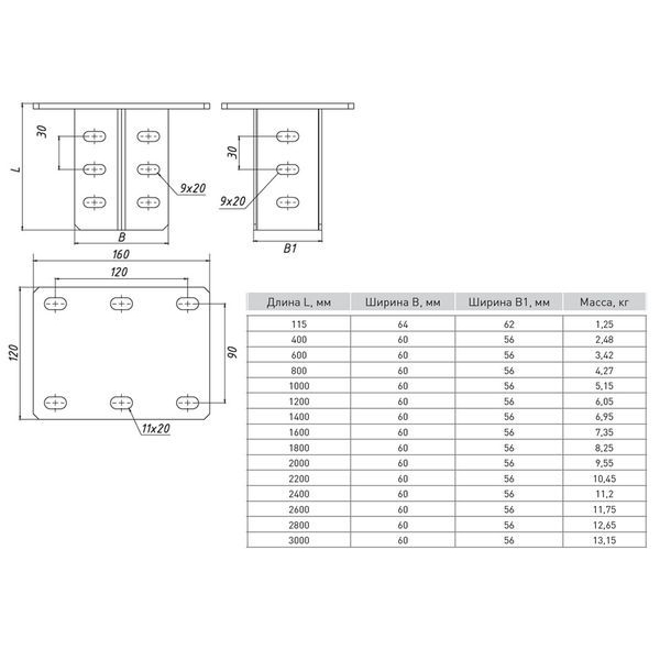 Кронштейн потолочный двойной 115 мм HDZ (kp2115)