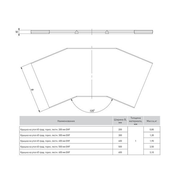 Крышка на угол 45 град. горизонтальный для лестничнго лотка 200мм EKF