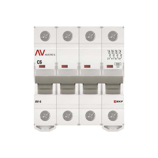 Выключатель автоматический AV-6 4P 6A (C) 6кА AVERES