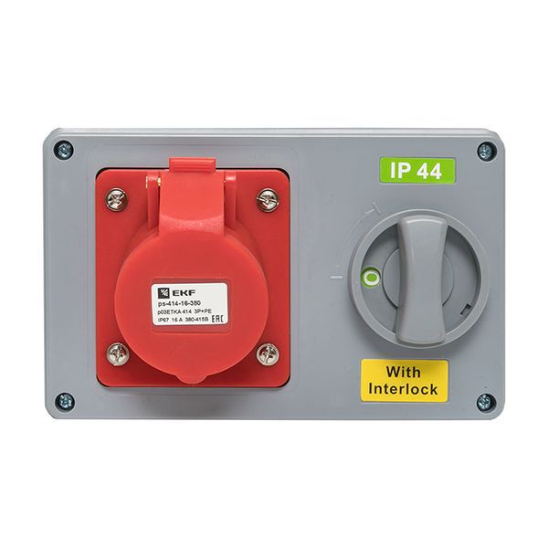 Розетка с блокировкой и выключателем 1414 3Р+РЕ 16А 380В IP44 EKF