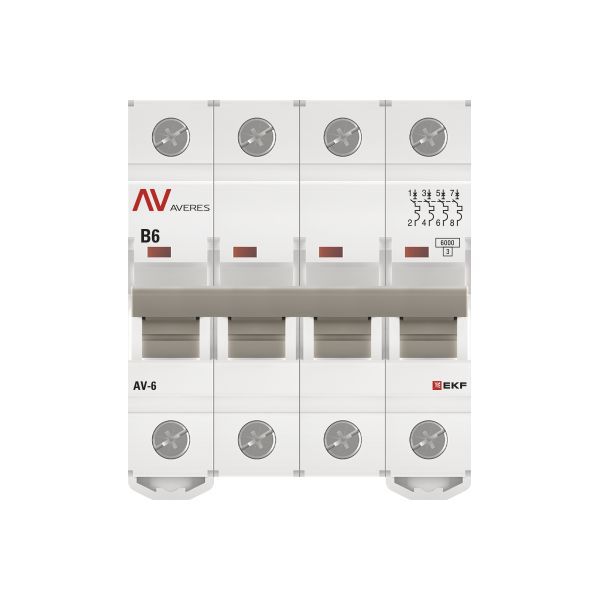 Выключатель автоматический AV-6 4P 6A (B) 6кА AVERES